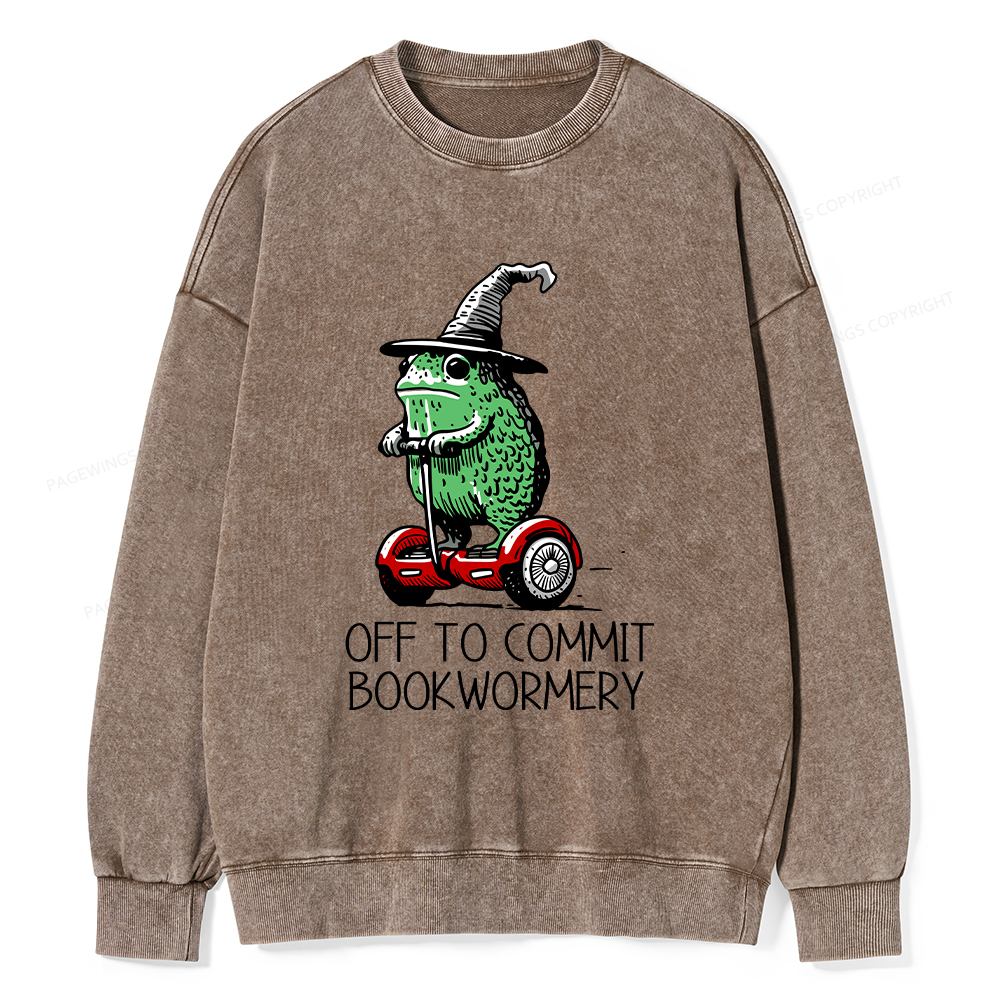 Pagewings Off To Commit Bookwormery Unisex Washed Sweatshirt