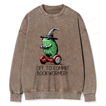 Pagewings Off To Commit Bookwormery Unisex Washed Sweatshirt