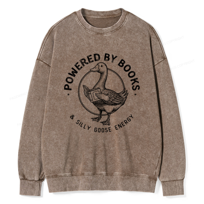 Pagewings Powered By Books & Silly Goose Energy Unisex Washed Sweatshirt