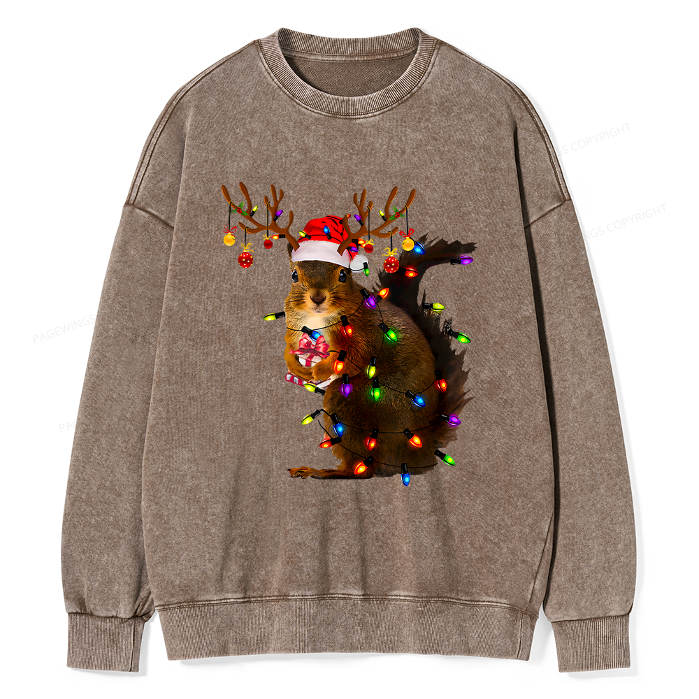Pagewings Christmas Squirrel Lights Unisex Washed Sweatshirt