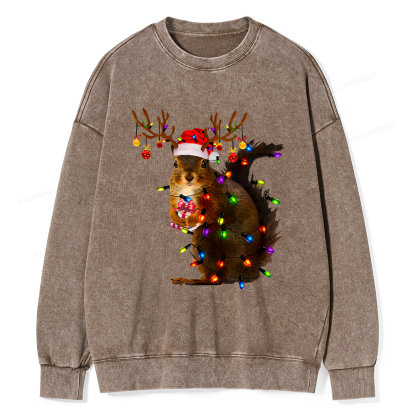 Pagewings Christmas Squirrel Lights Unisex Washed Sweatshirt