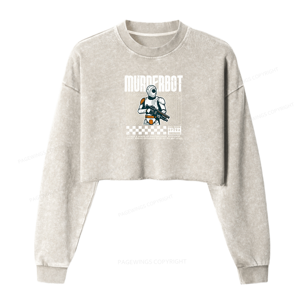 Pagewings Murderbot Women Washed Crop Sweatshirt