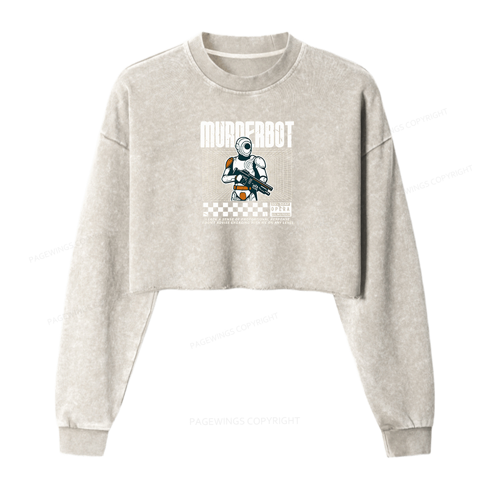 Pagewings Murderbot Women Washed Crop Sweatshirt
