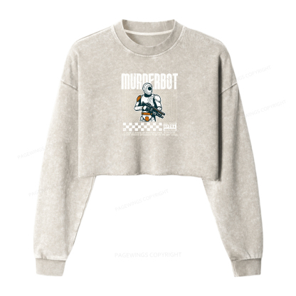 Pagewings Murderbot Women Washed Crop Sweatshirt