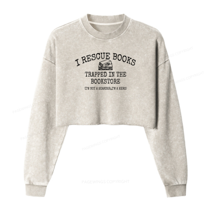 Pagewings  Rescue Books Trapped In The Bookstore Women Washed Crop Sweatshirt