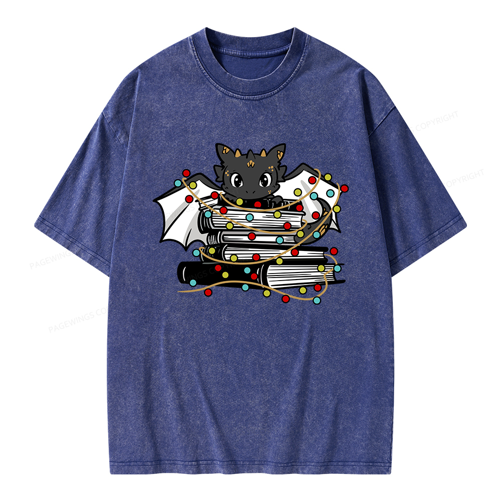 Pagewings Cute Book Dragon Holiday Unisex Washed T-shirt