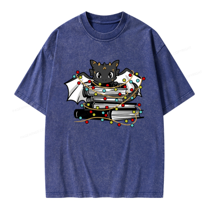 Pagewings Cute Book Dragon Holiday Unisex Washed T-shirt