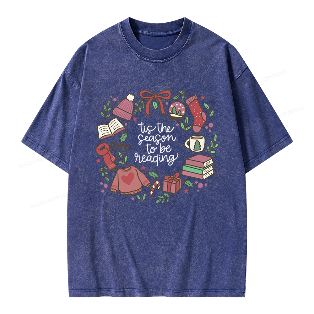 Pagewings Tis The Season To Be Reading Unisex Washed T-shirt