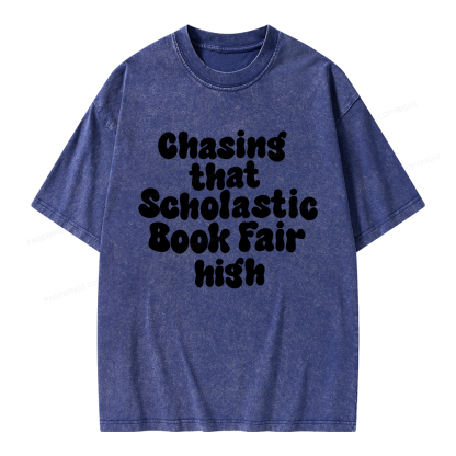 Pagewings Chasing That Scholastic Book Fair High Unisex Washed T-shirt