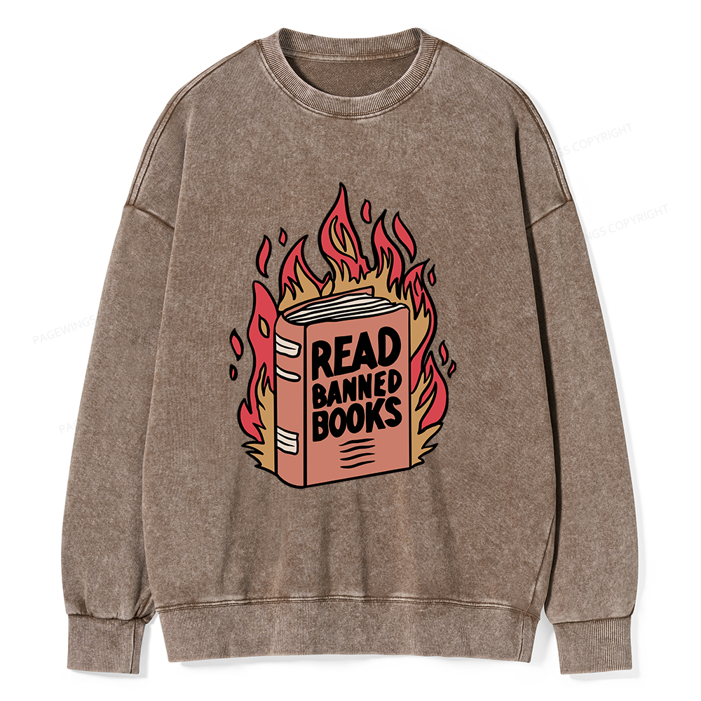 Pagewings Read Banned Books Shirt Unisex Washed Sweatshirt