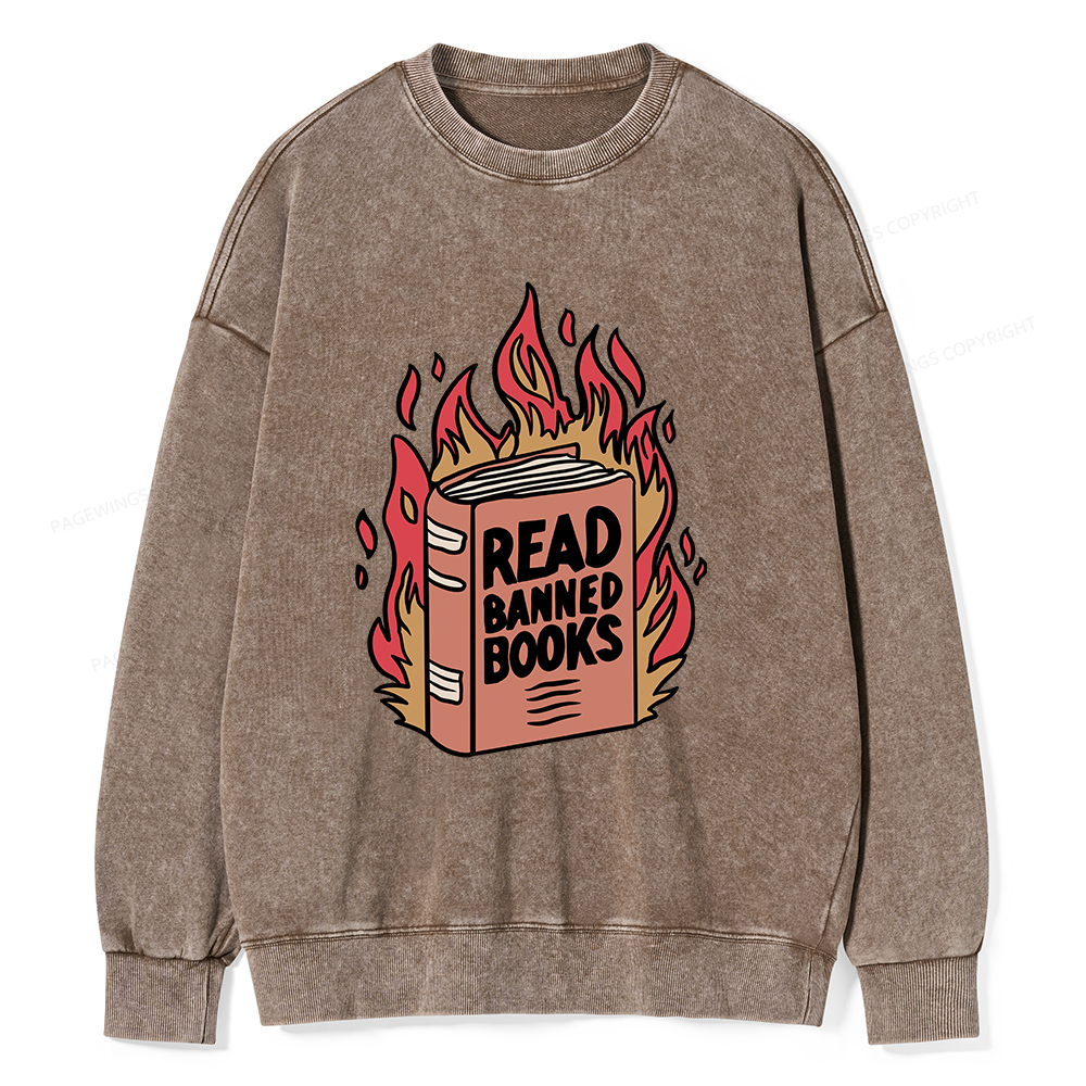 Pagewings Read Banned Books Shirt Unisex Washed Sweatshirt