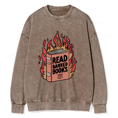 Pagewings Read Banned Books Shirt Unisex Washed Sweatshirt