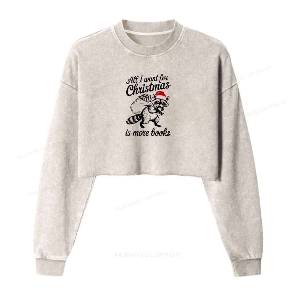Pagewings Christmas Bookish Women Washed Crop Sweatshirt
