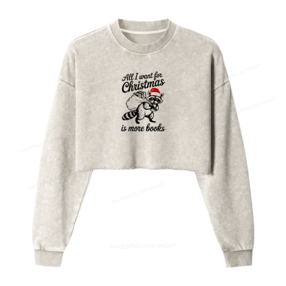 Pagewings Christmas Bookish Women Washed Crop Sweatshirt
