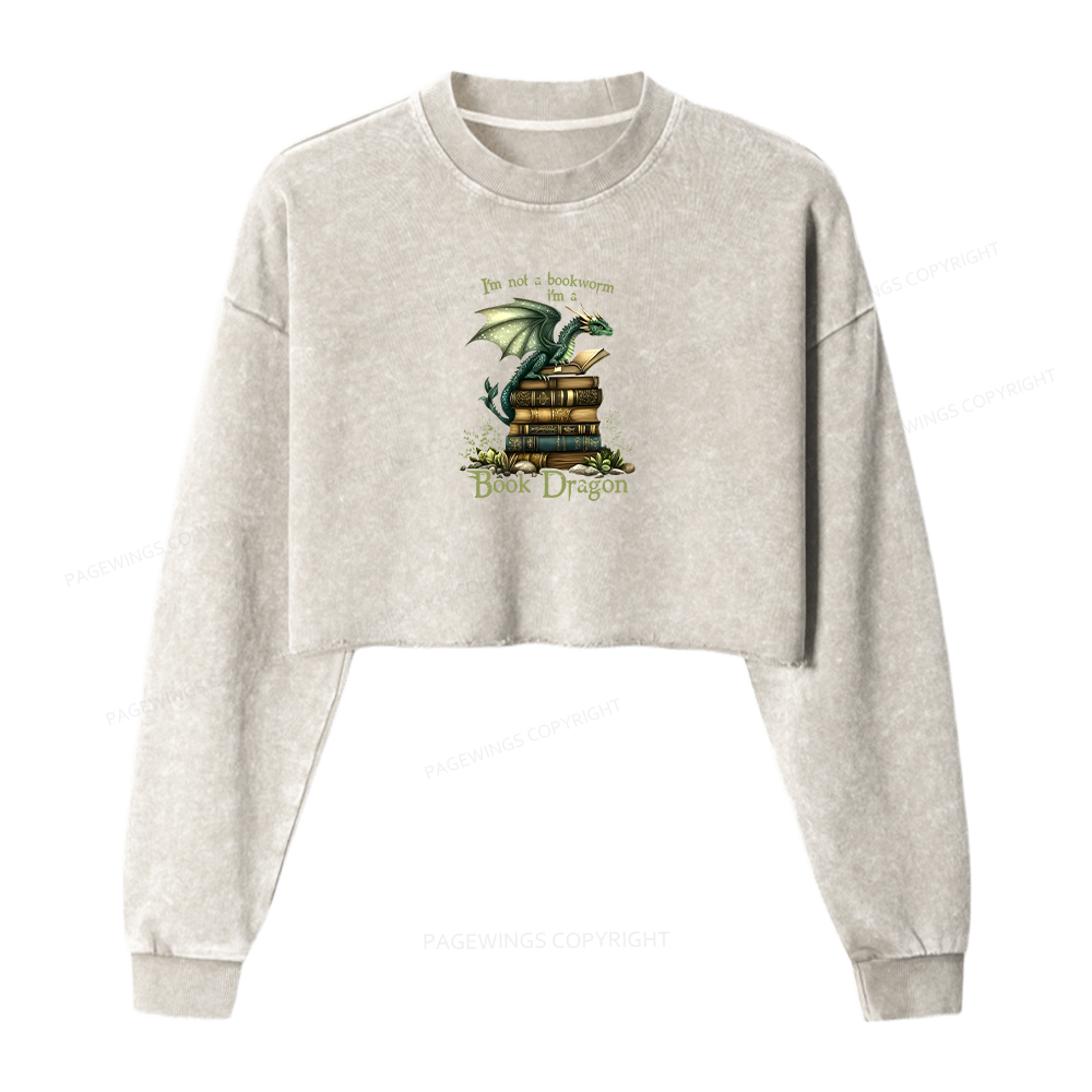 Pagewings Book Dragon Women Washed Crop Sweatshirt
