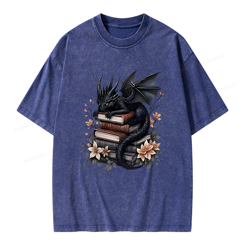 Pagewings Black Dragon Book Unisex Washed T-shirt