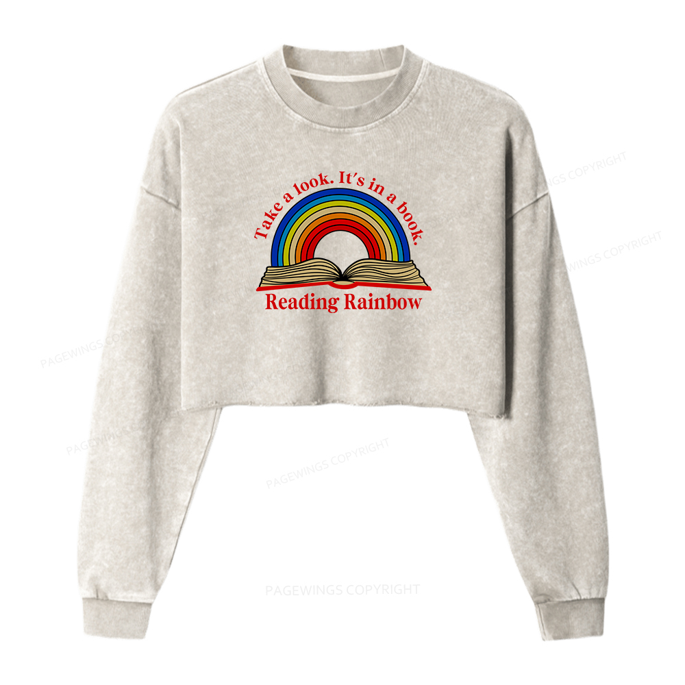 Pagewings Reading Rainbow Women Washed Crop Sweatshirt