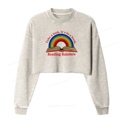 Pagewings Reading Rainbow  Women Washed Crop Sweatshirt