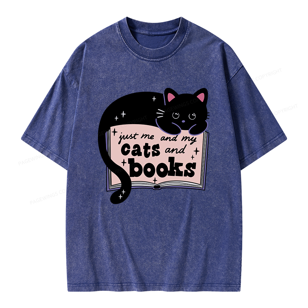 Pagewings Just me my Cats and Books Unisex Washed T-shirt
