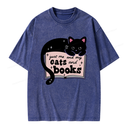 Pagewings Just me my Cats and Books Unisex Washed T-shirt