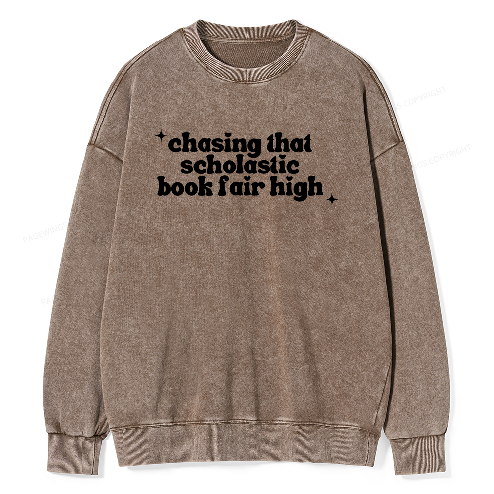 Pagewings Chasing That Scholastic Book Fair High Unisex Washed Sweatshirt