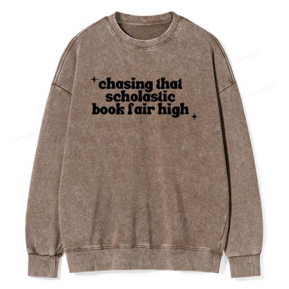 Pagewings Chasing That Scholastic Book Fair High Unisex Washed Sweatshirt