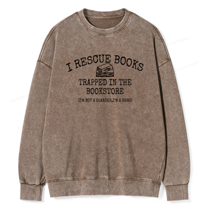 Pagewings Rescue Books Trapped In The Bookstore Unisex Washed Sweatshirt