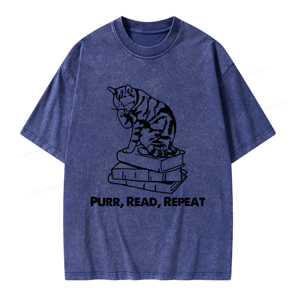 Pagewings Purr Read Repeat Unisex Washed T-shirt