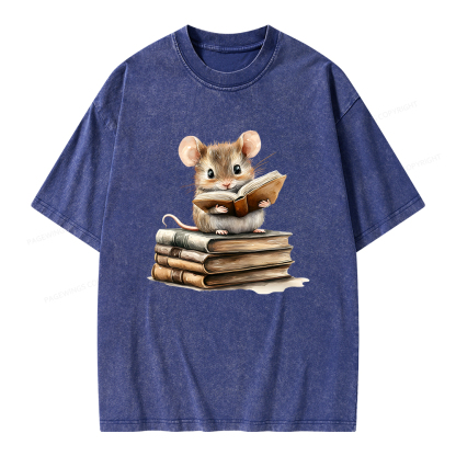 Pagewings Just A Mouse Who Loves Reading Unisex Washed T-shirt