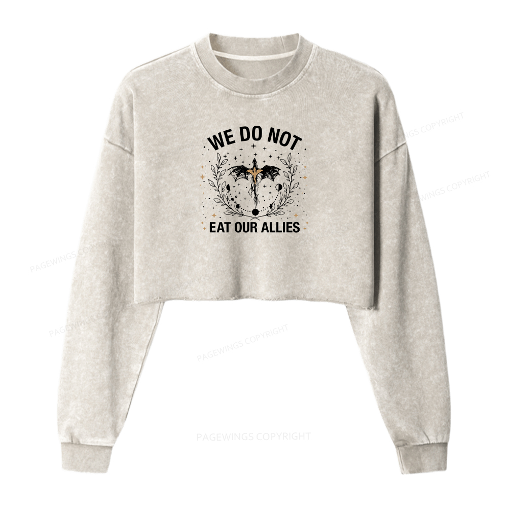 Pagewings We Do Not Eat Our Allies Women Washed Crop Sweatshirt