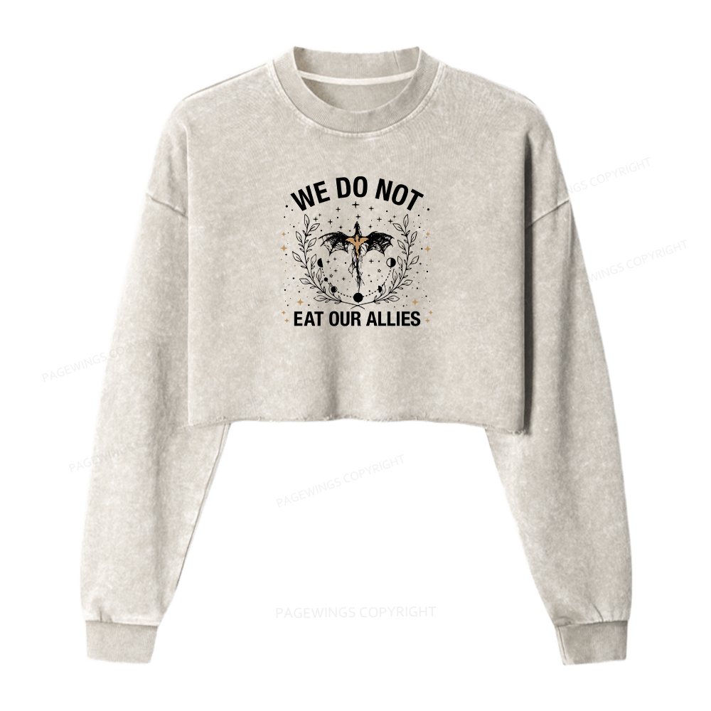 Pagewings We Do Not Eat Our Allies Women Washed Crop Sweatshirt