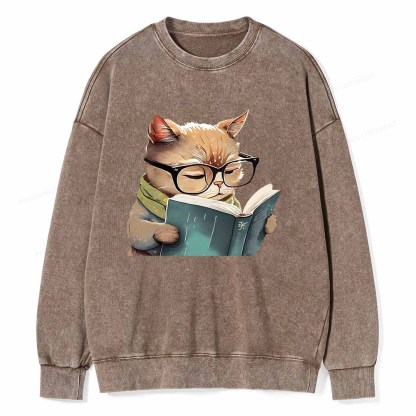 Pagewings Animals Reading Books Unisex Washed Sweatshirt