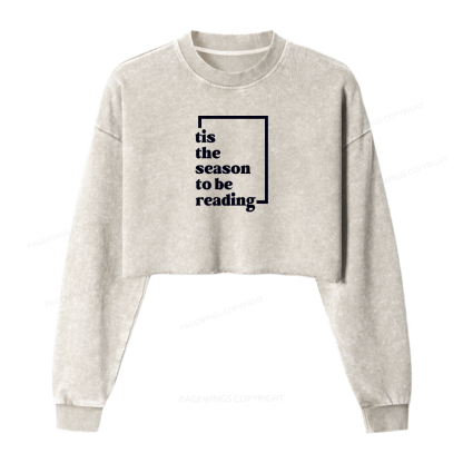 Pagewings Tis the season to be Reading Women Washed Crop Sweatshirt