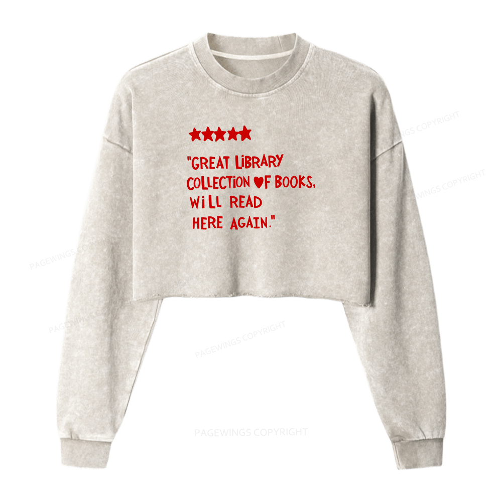 Pagewings Great Library Collection Of Books Women Washed Crop Sweatshirt