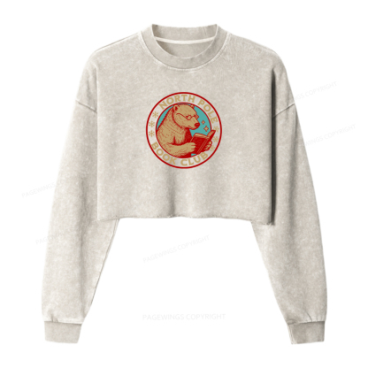 Pagewings North Pole Book Club Women Washed Crop Sweatshirt