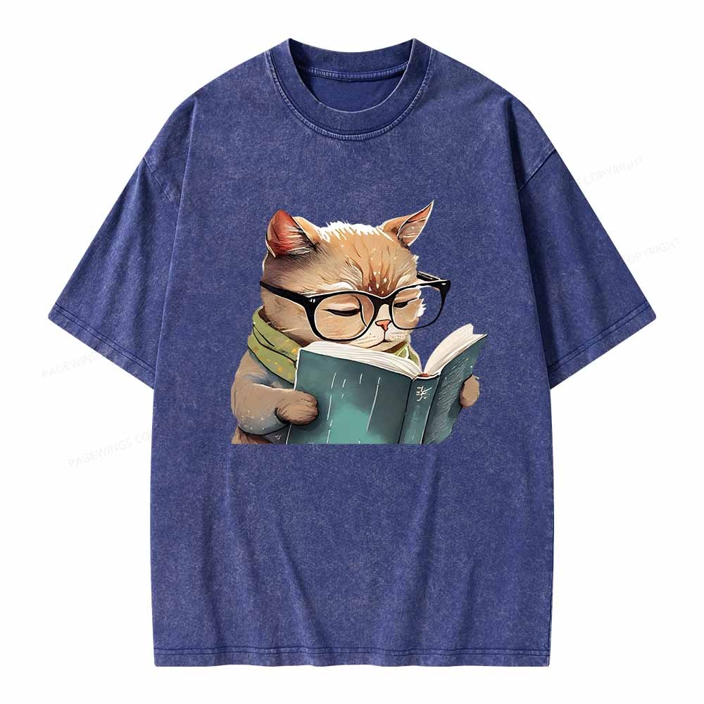 Pagewings Animals Reading Books Unisex Washed T-shirt