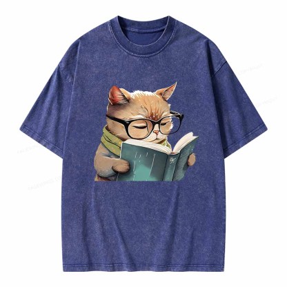 Pagewings Animals Reading Books Unisex Washed T-shirt