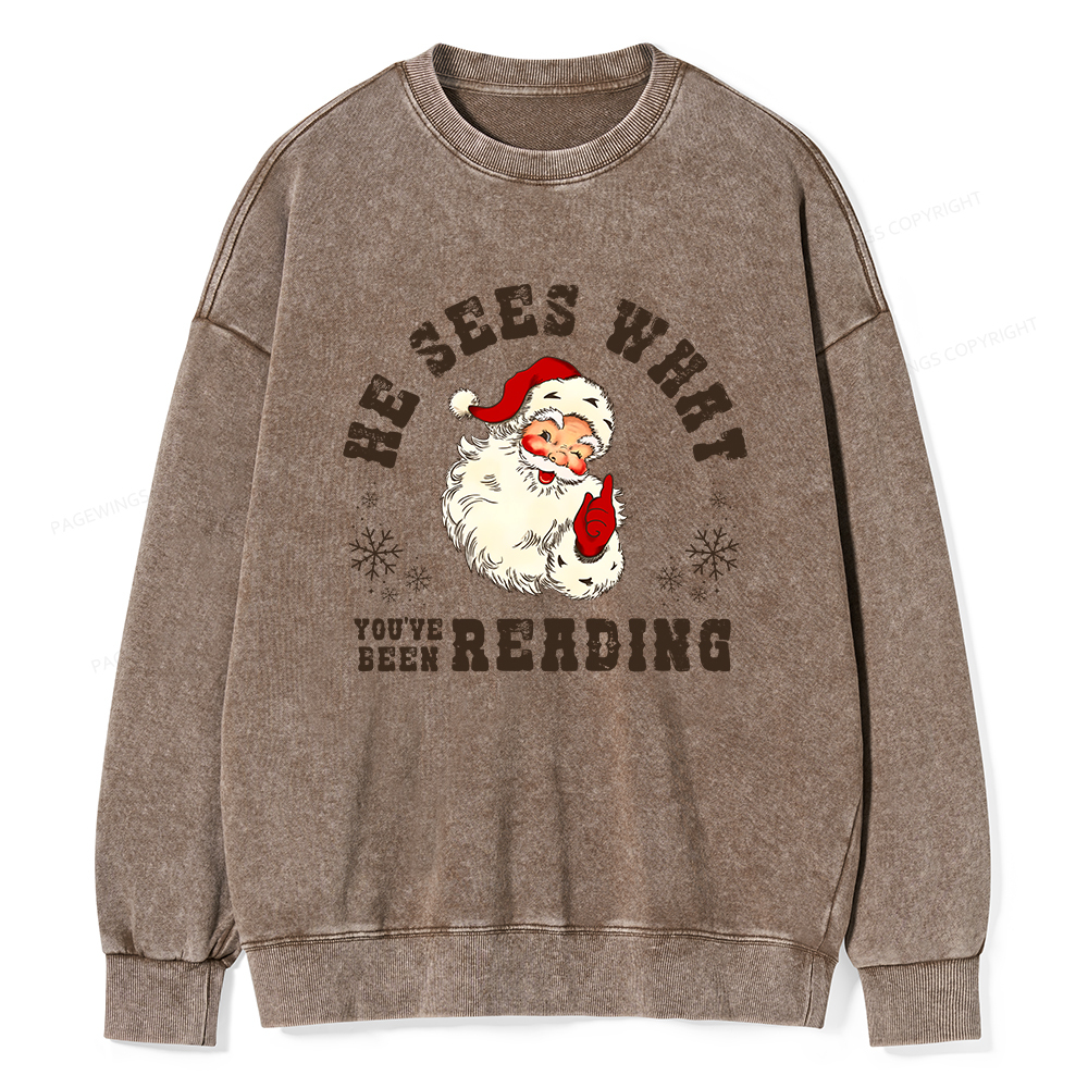 Pagewings He Sees What You've Been Reading Unisex Washed Sweatshirt