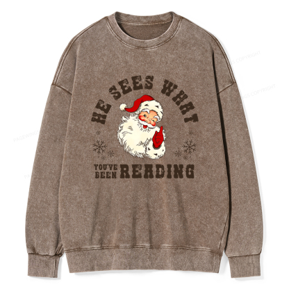 Pagewings He Sees What You've Been Reading Unisex Washed Sweatshirt