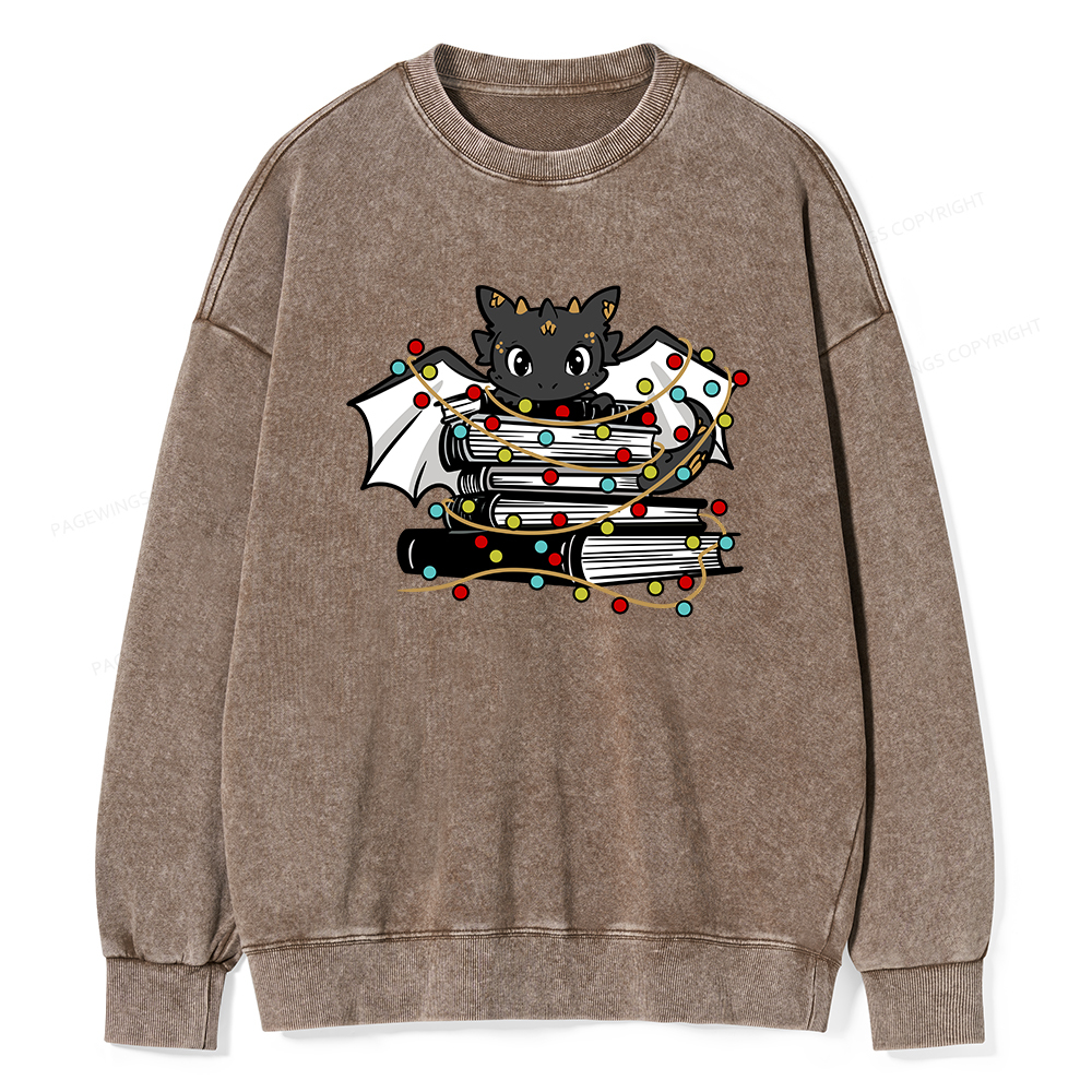 Pagewings Cute Book Dragon Holiday Unisex Washed Sweatshirt