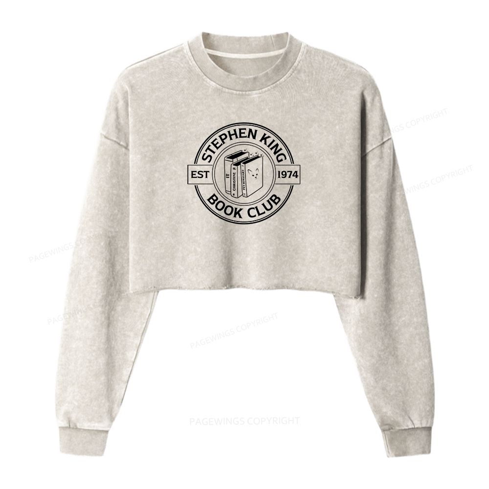 Pagewings Stephen King Book Club Women Washed Crop Sweatshirt