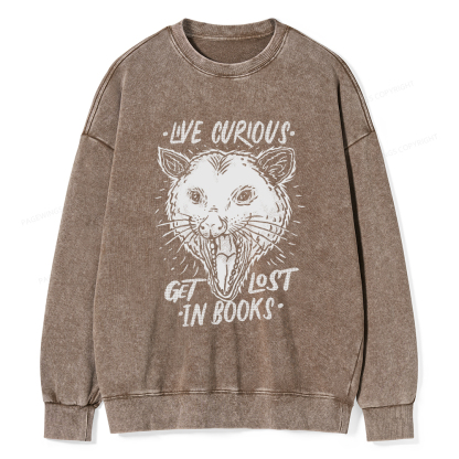 Pagewings Live Curious, Get Lost In Books Unisex Washed Sweatshirt