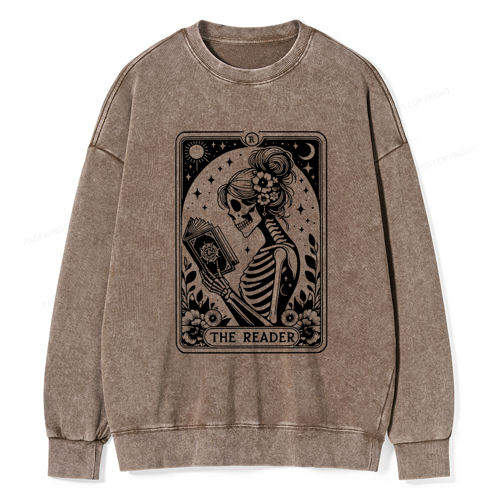 Pagewings Tarot Lover Gift Halloween Skeleton Tee Unisex Washed Sweatshirt