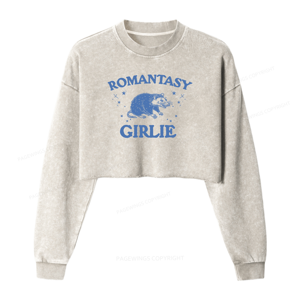 Pagewings Romantasy Girlie Women Washed Crop Sweatshirt