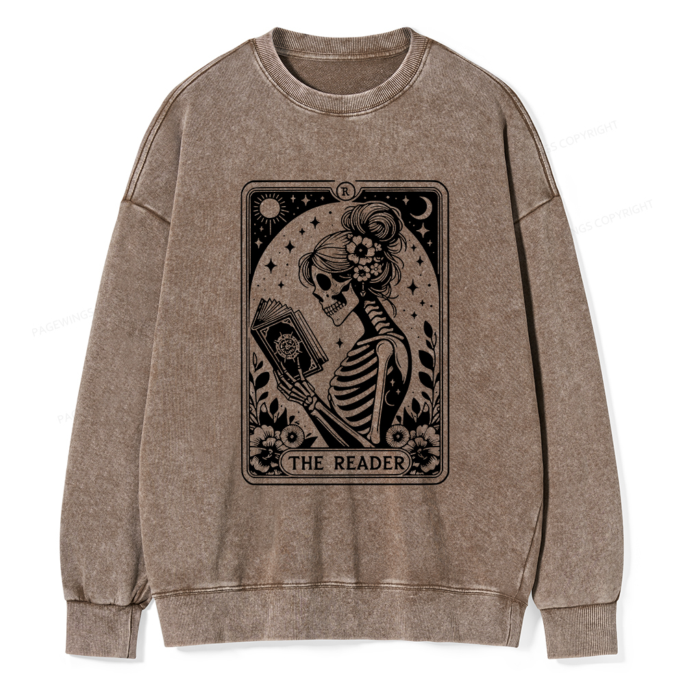 Pagewings Tarot Lover Gift Halloween Skeleton Tee Unisex Washed Sweatshirt