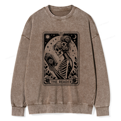 Pagewings Tarot Lover Gift Halloween Skeleton Tee Unisex Washed Sweatshirt
