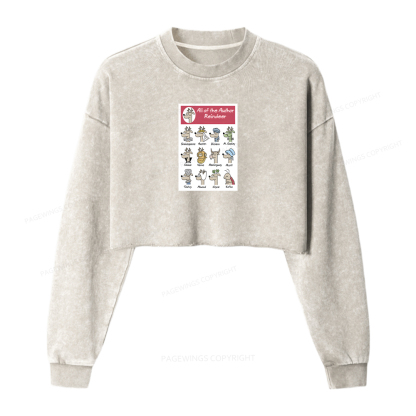 Pagewings All Of The Author Reindeer Women Washed Crop Sweatshirt
