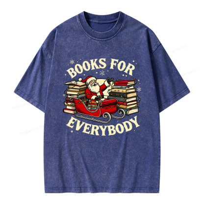 Pagewings Christmas Santa Book Lover Unisex Washed T-shirt
