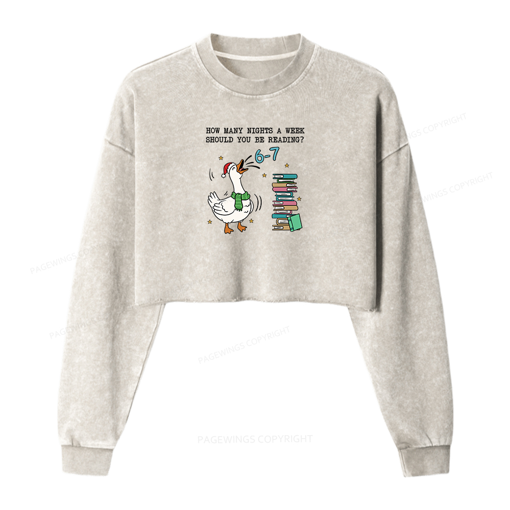 Pagewings How Many Nights A Week Should You Be Reading 6-7 Women Washed Crop Sweatshirt