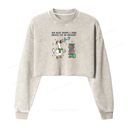 Pagewings How Many Nights A Week Should You Be Reading 6-7 Women Washed Crop Sweatshirt